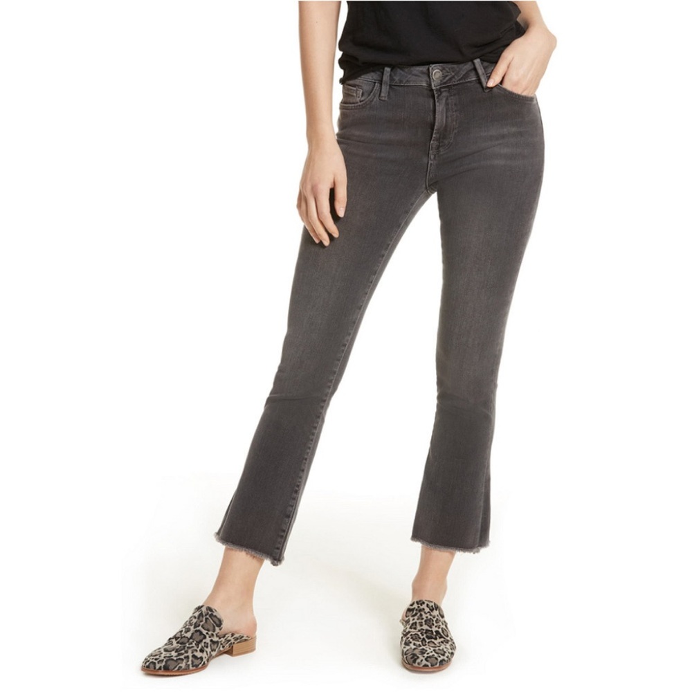 Free People Black Washed Denim High-Rise Crop Jeans